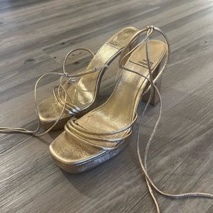 Jeffery Campbell Presecco Platform Heeled Sandal in Rose Gold Metallic